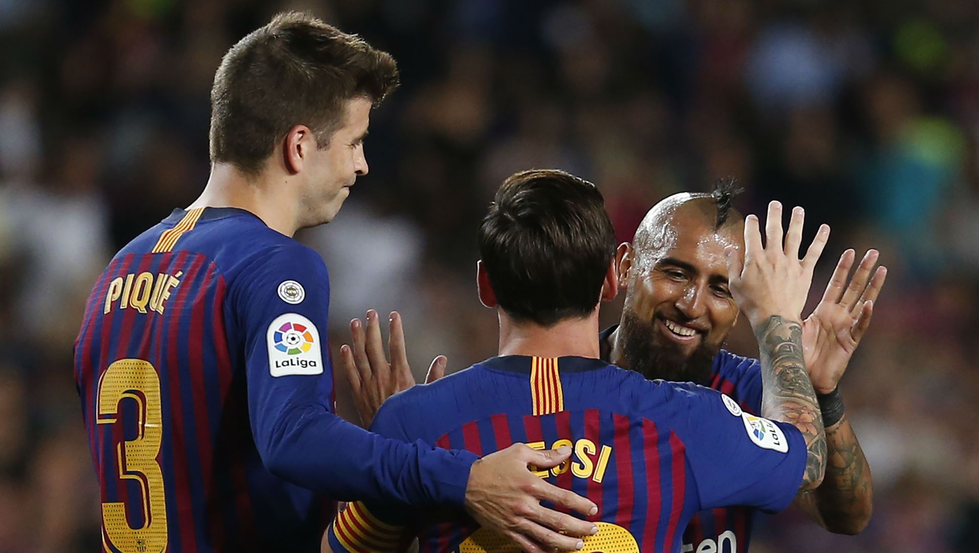 230918 Barcelona Girona Gerard Piqué Lionel Messi Arturo Vidal