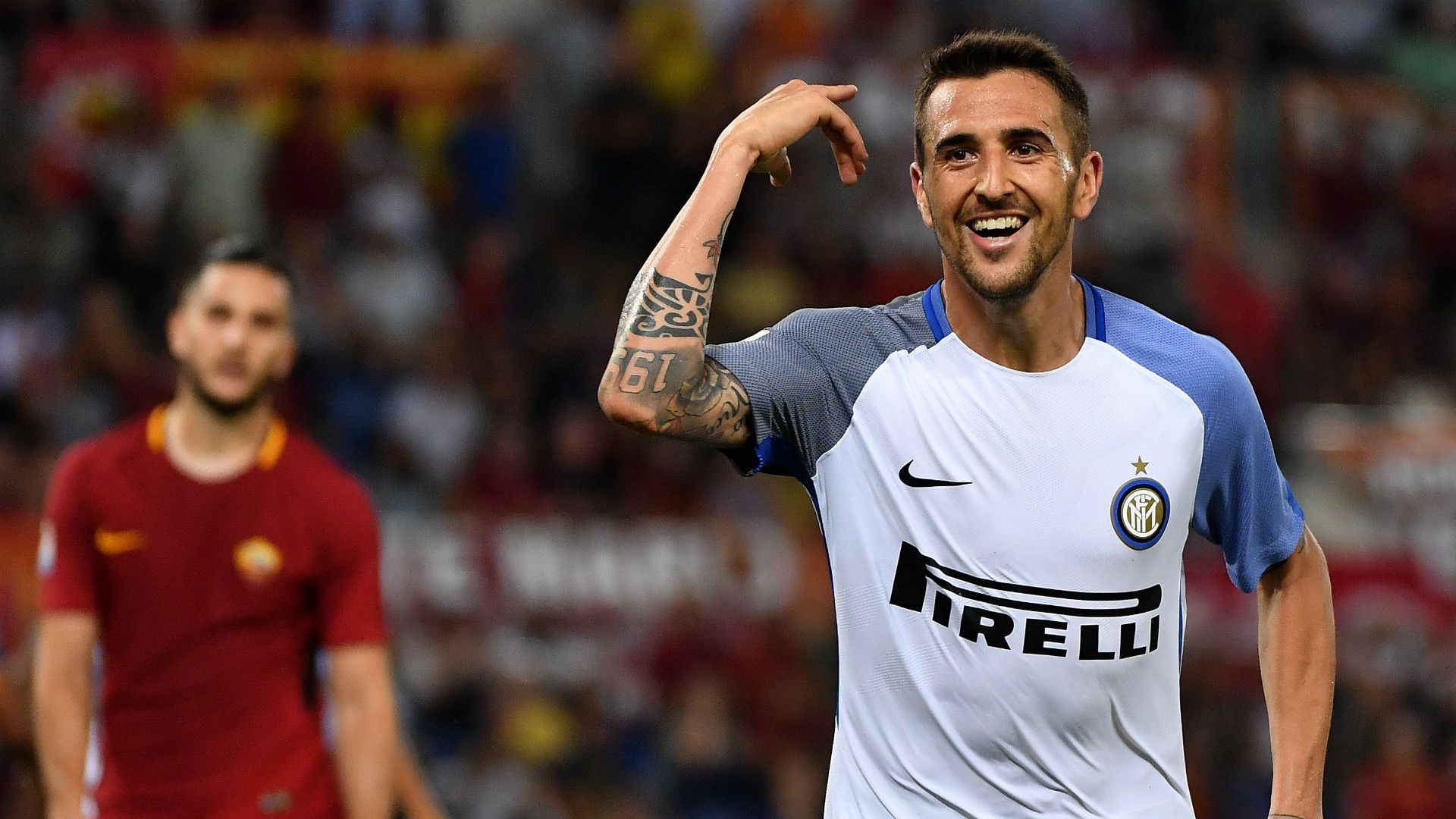 Matias Vecino celebrates Roma Inter Serie A