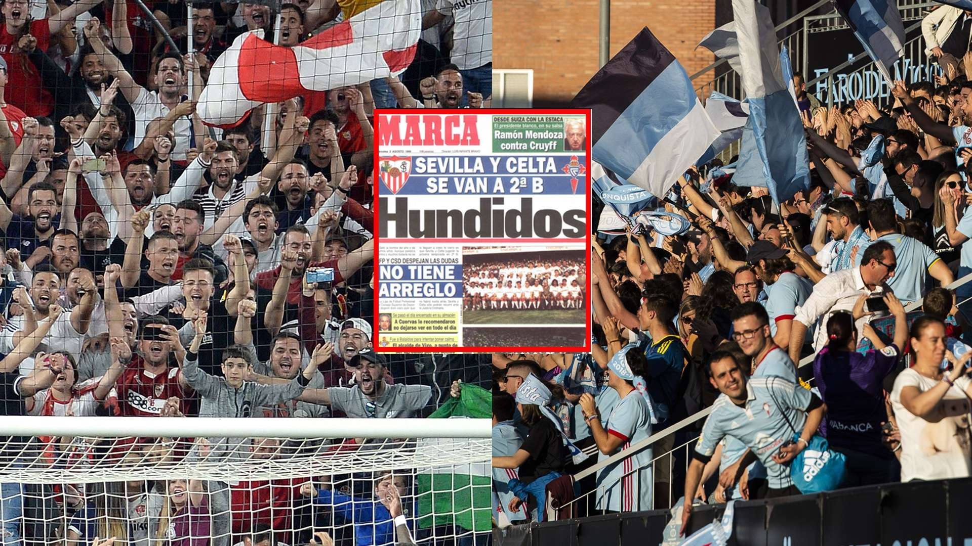 Aficionados de Sevilla y Celta y la portada del Marca