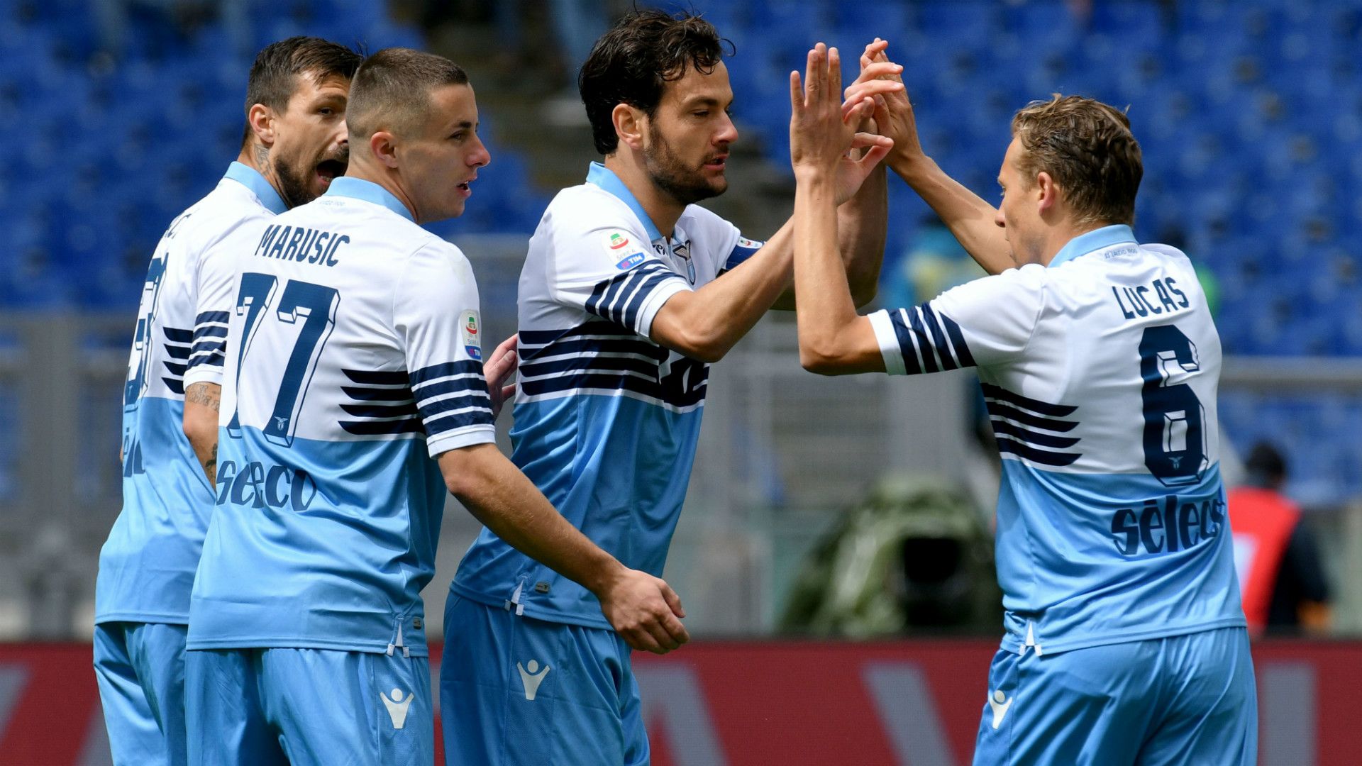 Lazio celebrating goal against Atalanta