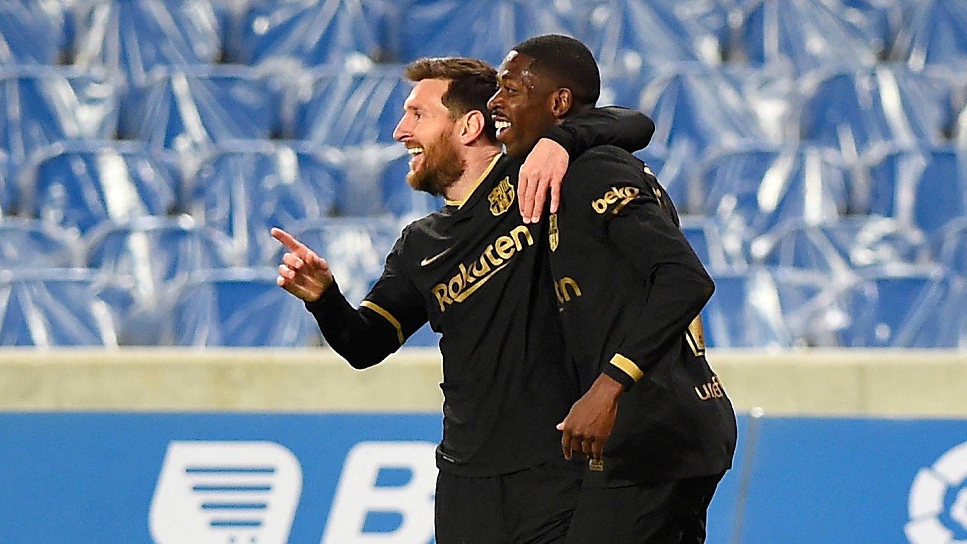 Messi Dembele celebrate Barcelona 2021