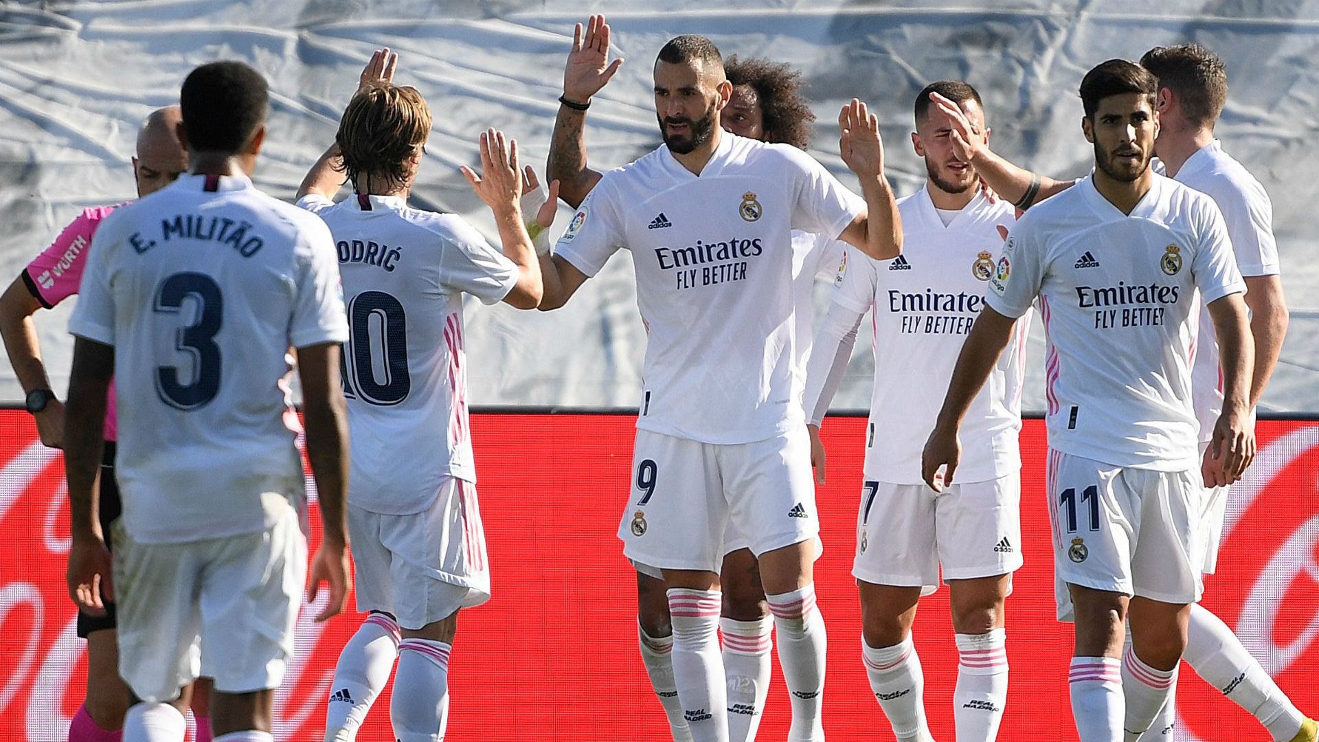 Real Madrid celebrates against Huesca