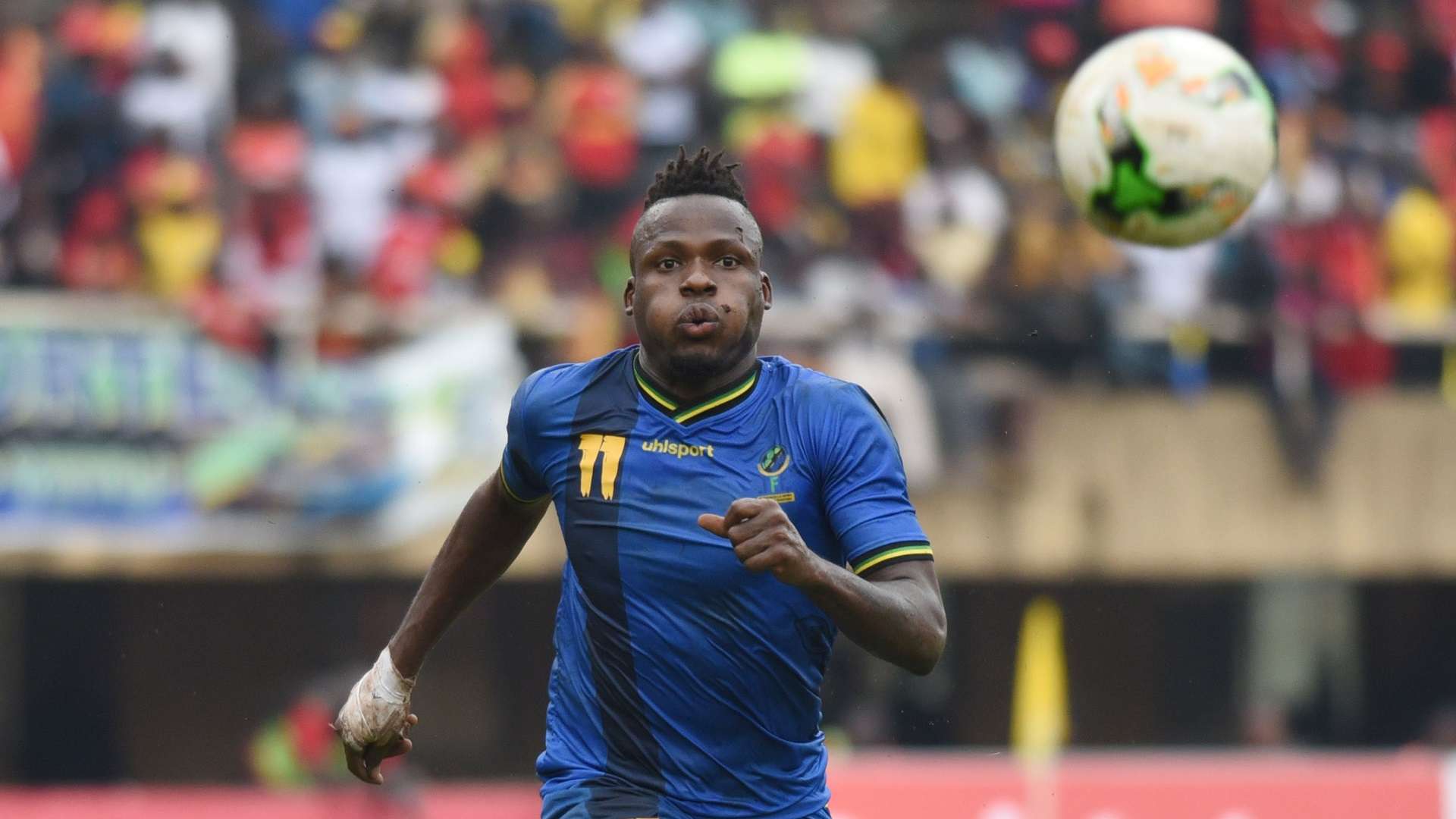 Thomas Ulimwengu of Tanzania in action against Uganda during the 2019 Afcon Qualifiers
