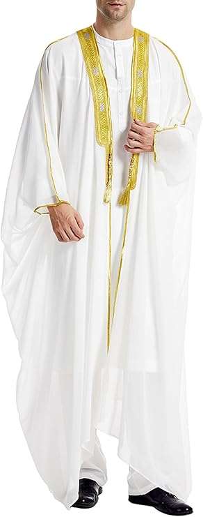 عباءة رجالية عربية مطرزة باكمام طويلة من الشيفون