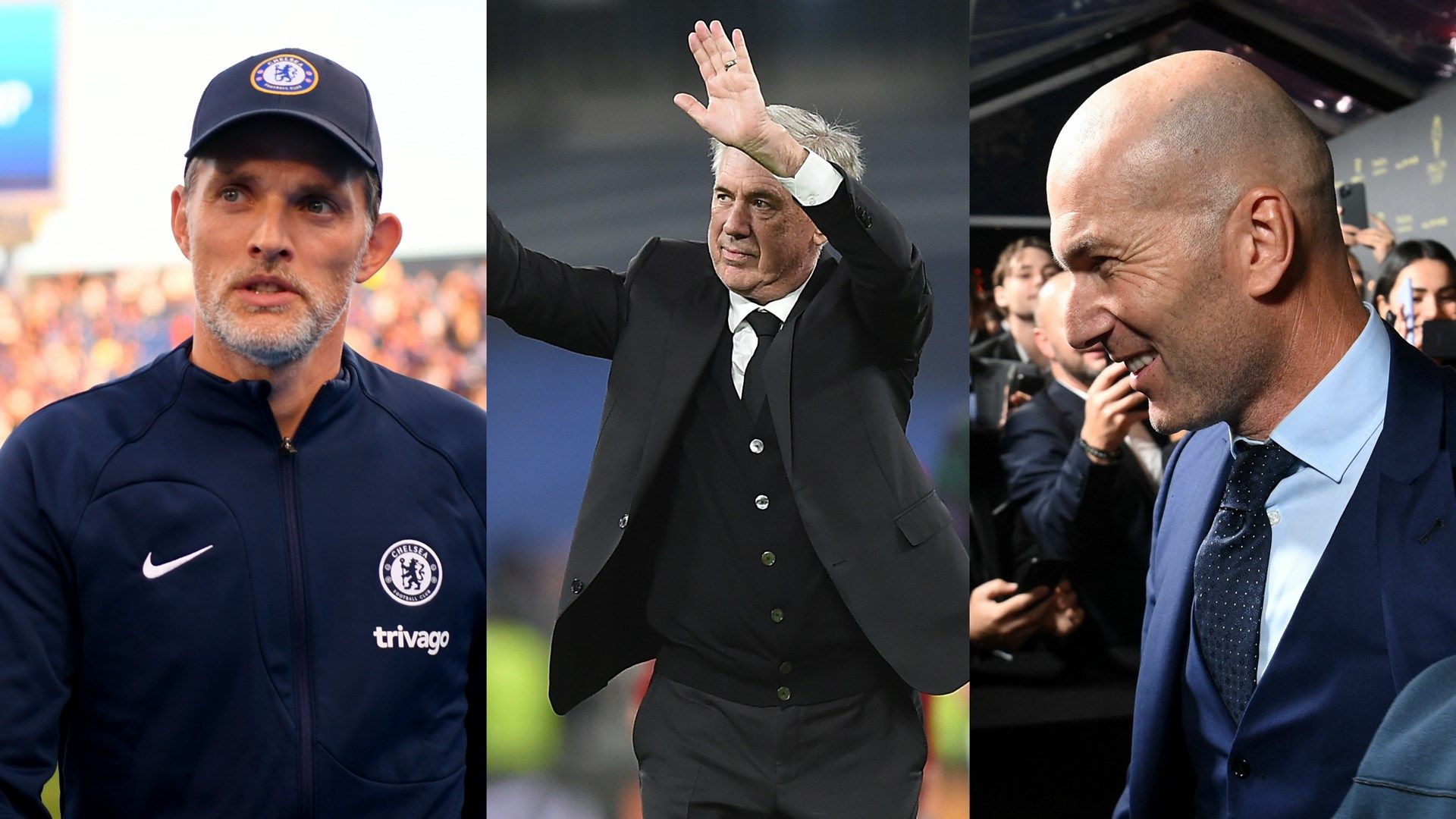 Thomas Tuchel ,Carlo Ancelotti, Zinedine Zidane GFX