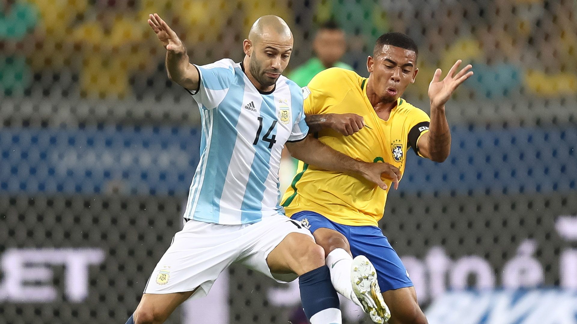 Gabriel Jesus Brazil Javier Mascherano Argentina World Cup 2018