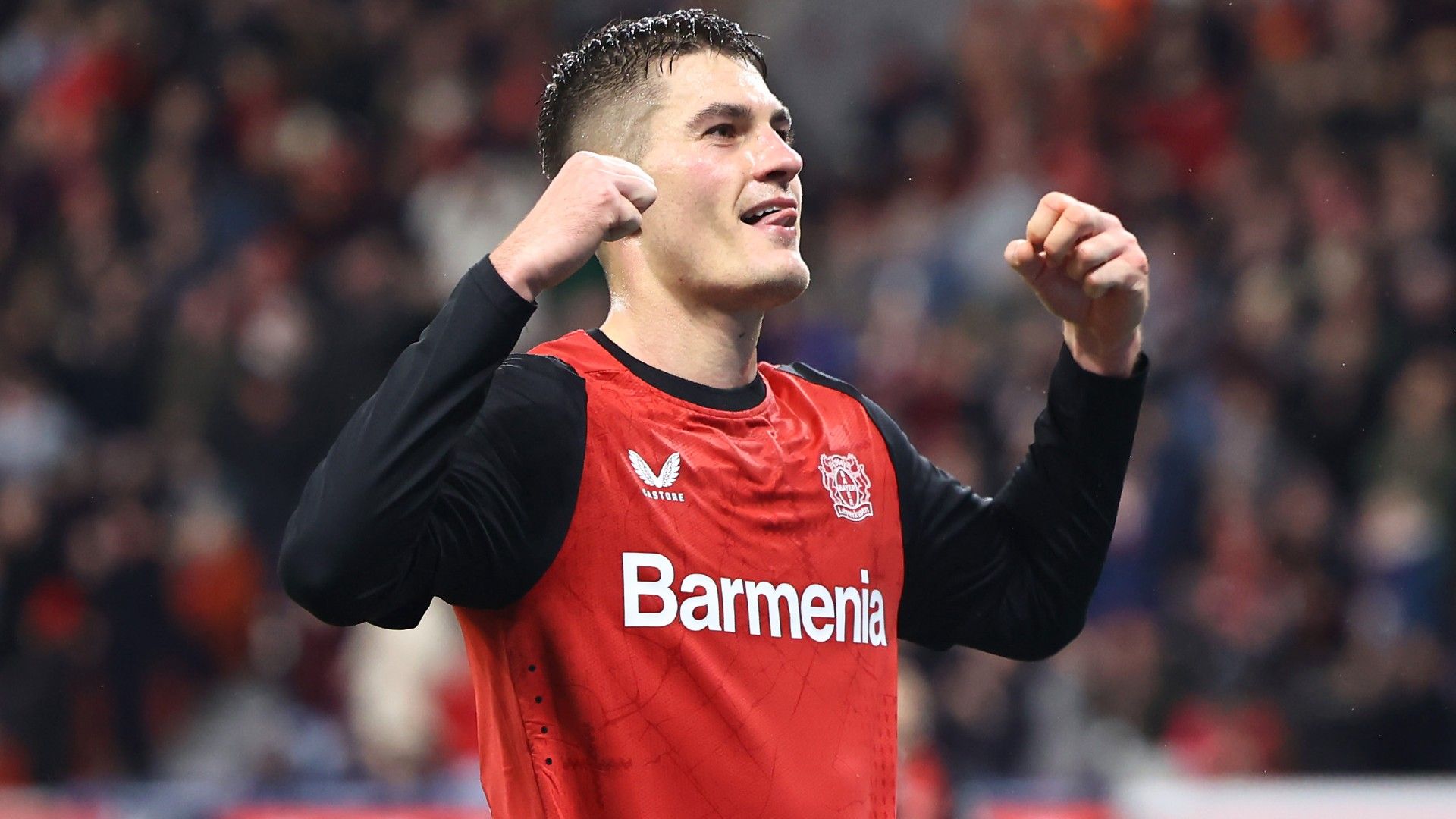 Patrik Schick of Bayer 04 Leverkusen celebrates 