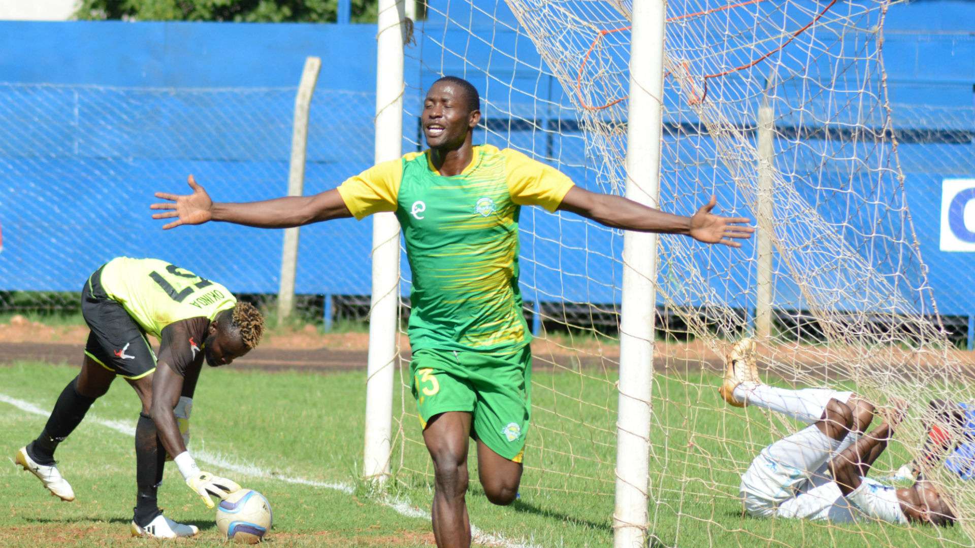 Masoud Juma of Kariobangi Sharks celebrates goal against Nakumatt