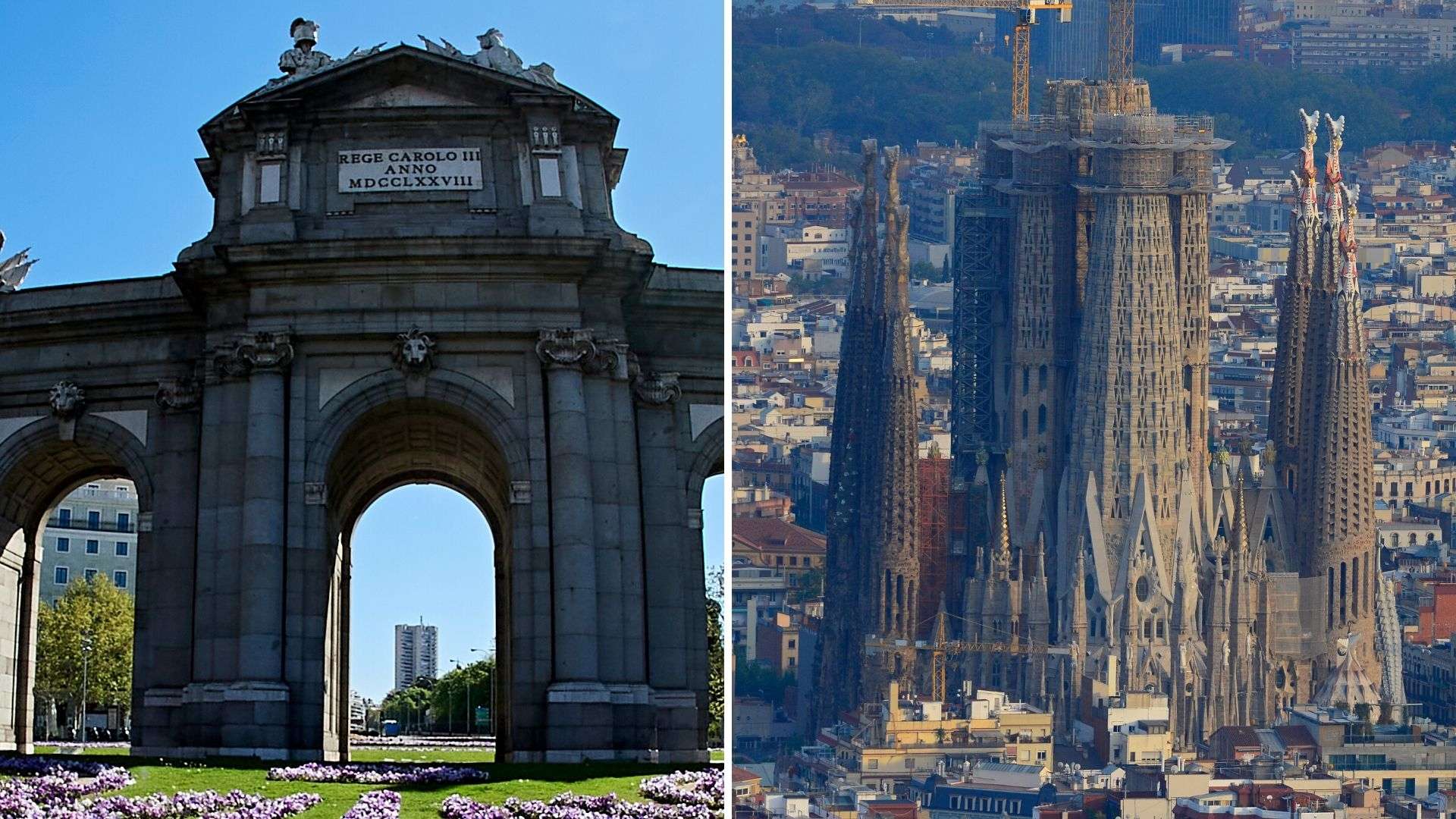 Puerta de Alcalá de Madrid y Sagrada Familia de Barcelona