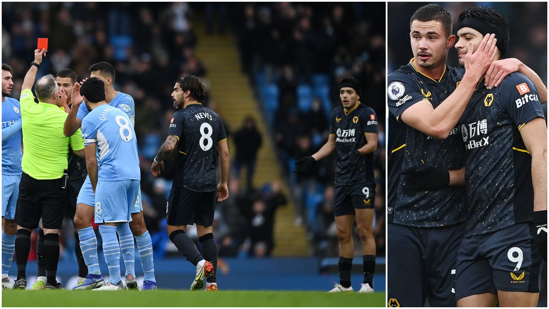 Raul Jimenez sent off Manchester City Wolverhampton