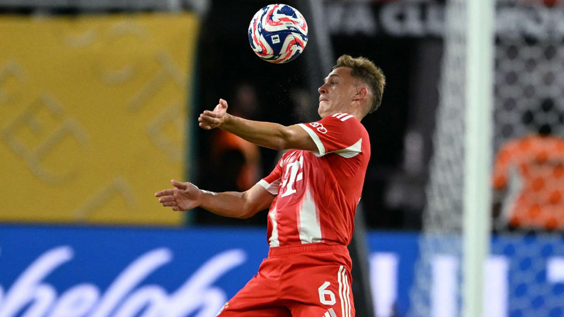 Bayern Munich's German midfielder #06 Joshua Kimmich controls the ball