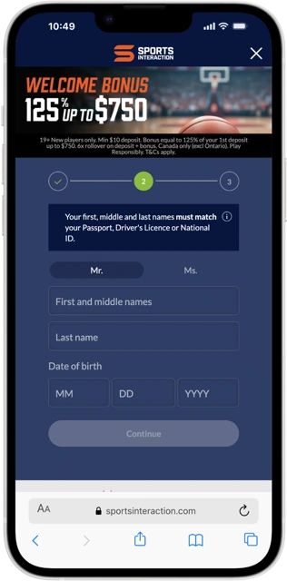 sports interaction registration step 2