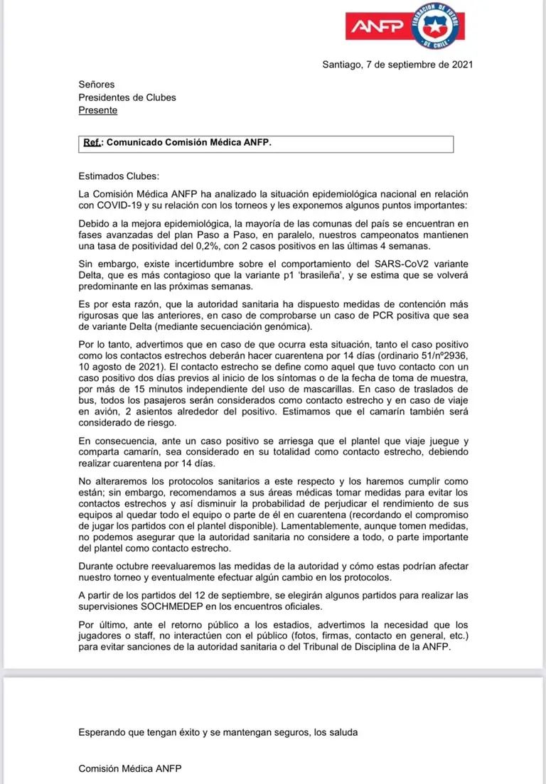 Carta ANFP