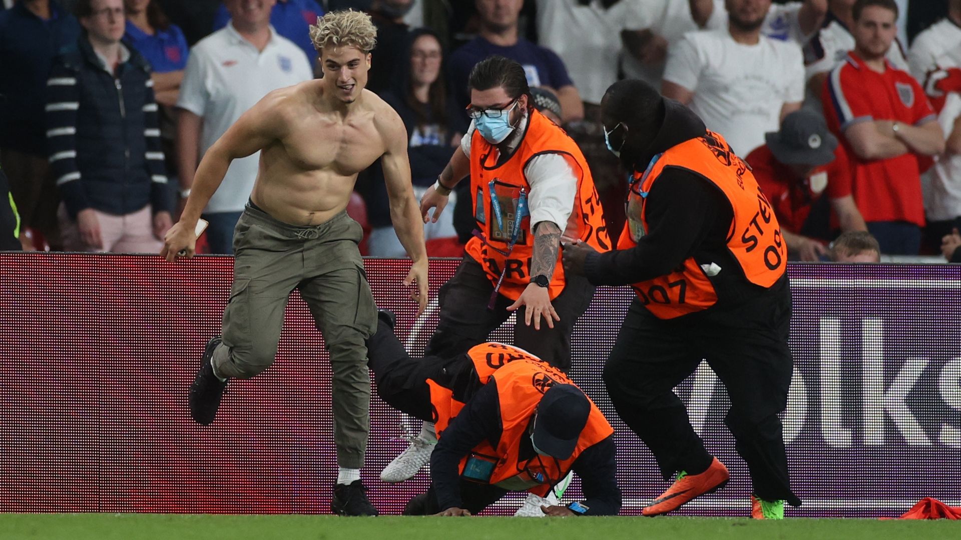 Pitch invasion fan Italy England Euro