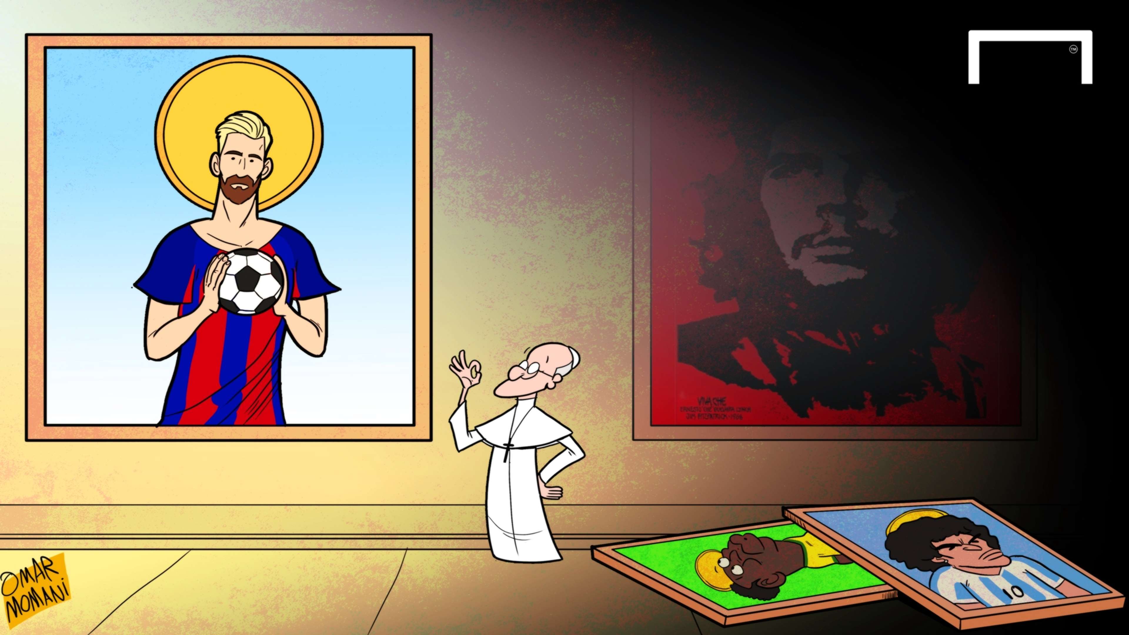 Cartoon Pope Messi is better than Pele and Maradona