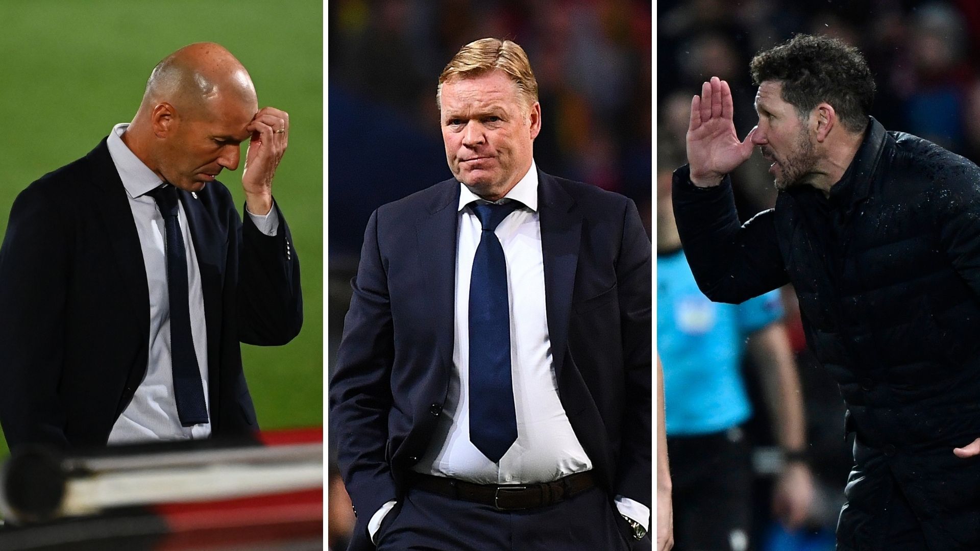Zidane, Koeman y Simeone, (Real Madrid, Barcelona y Atlético de Madrid)