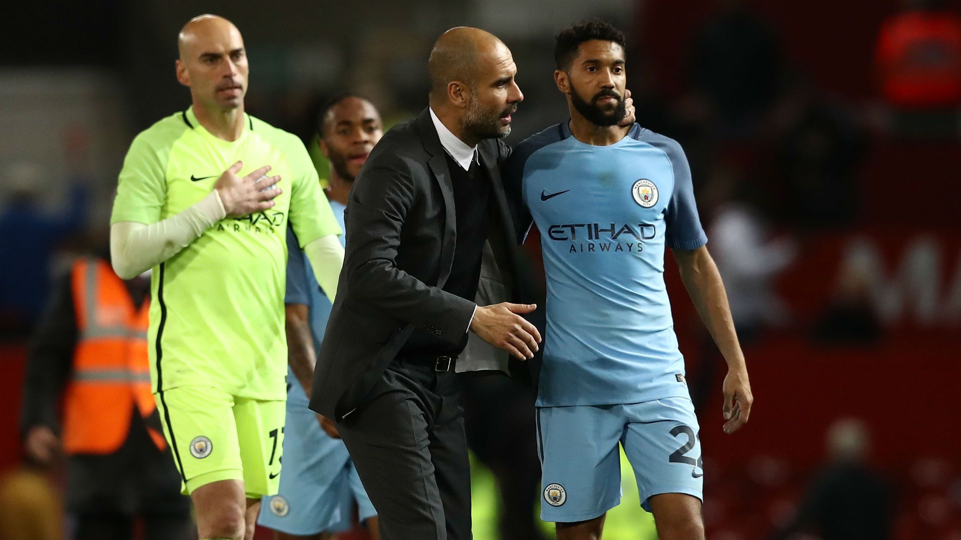 Gael Clichy & Pep Guardiola EFL Cup Manchester United v City