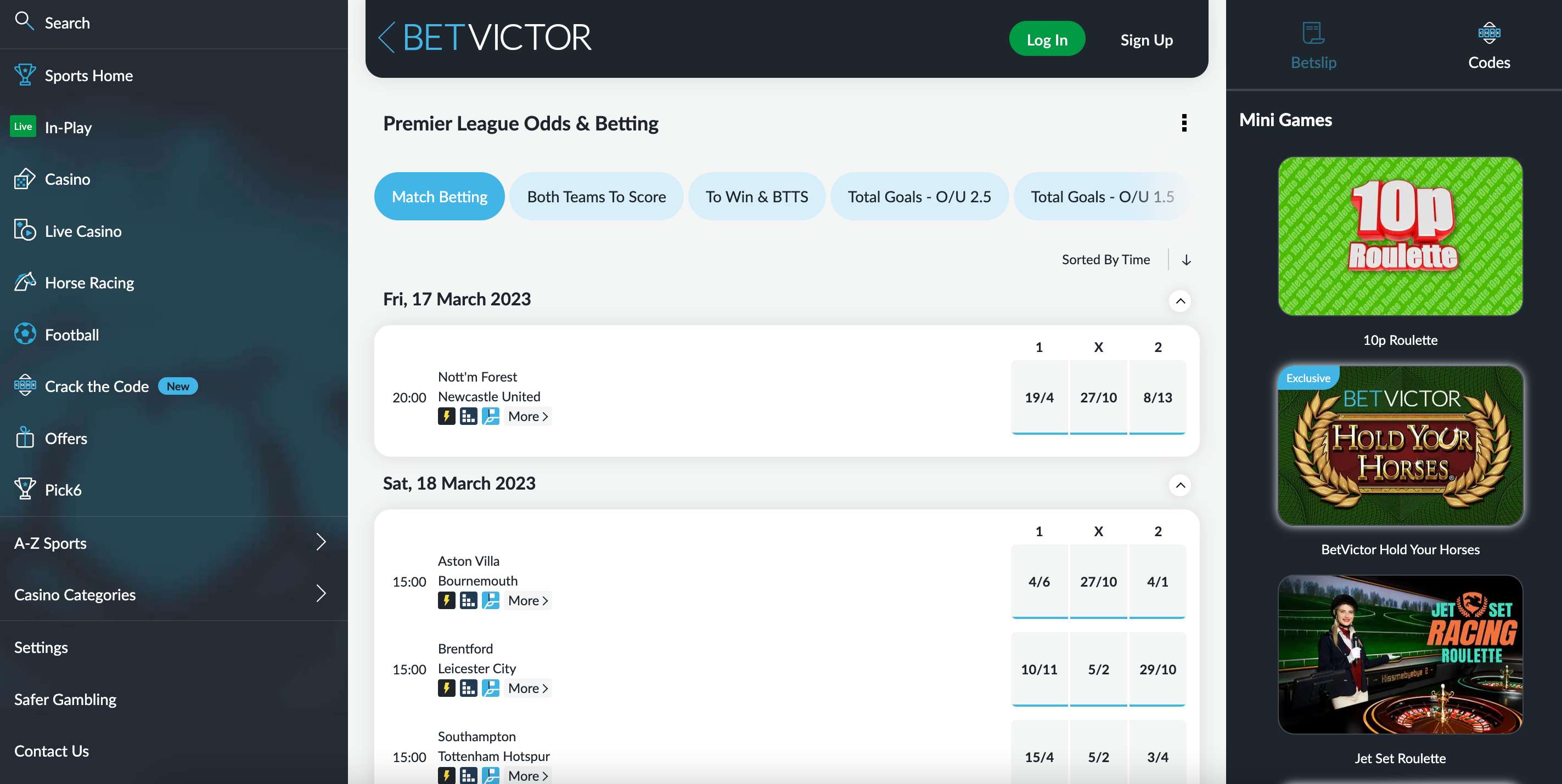 betvictor home screen