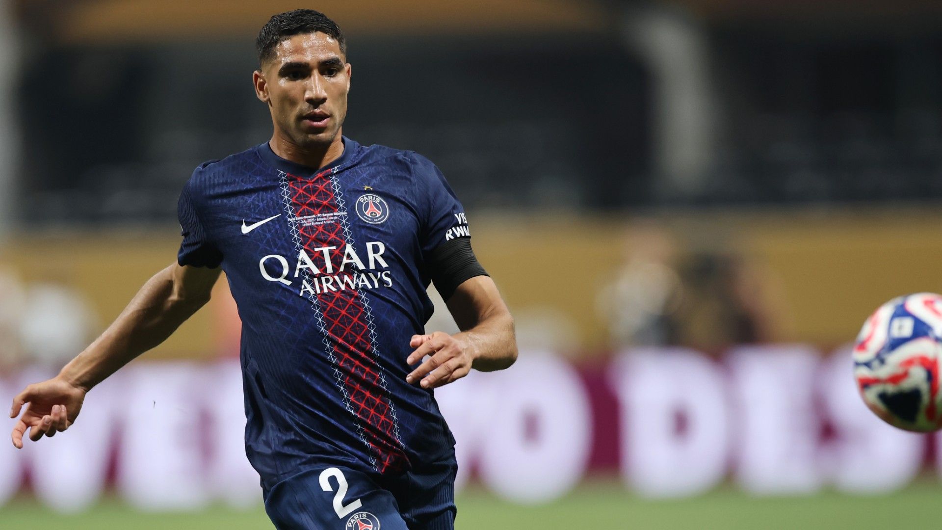  Achraf Hakimi #2 of Paris Saint-Germain controls the ball