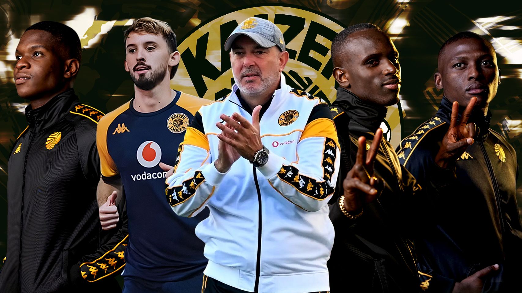 Nasreddine Nabi, Flavio Silva, Ethan Chislett, Nkanyiso Shinga & Thabiso Monyane of Kaizer Chiefs 2-1