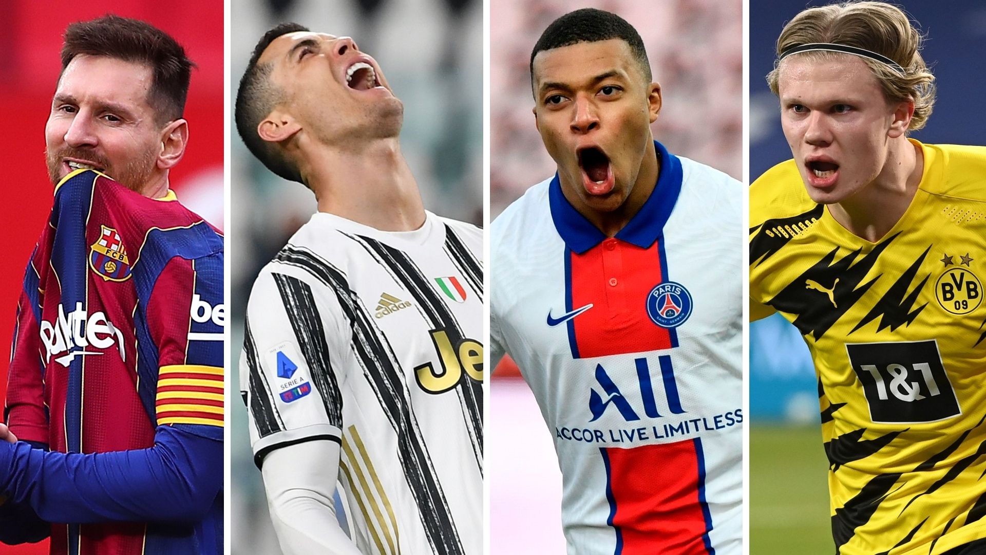 Lionel Messi Cristiano Ronaldo Kylian Mbappe Erling Haaland GFX