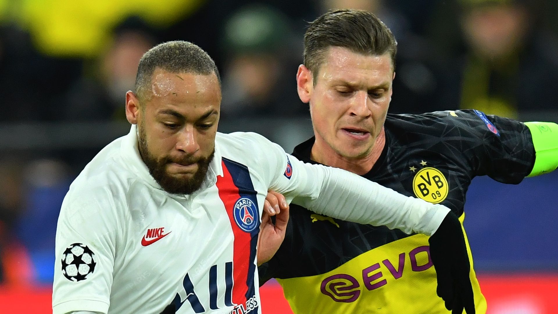 Neymar, Lukasz Piszczek, Dortmund vs PSG