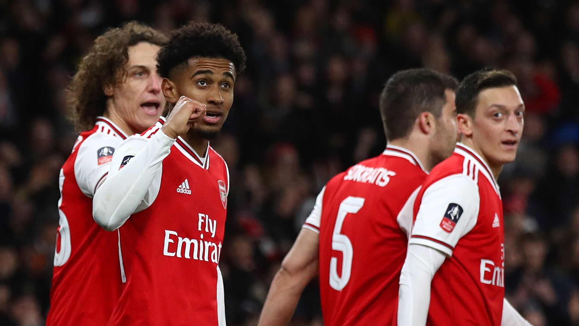 Reiss Nelson, Arsenal celebrate vs Leeds