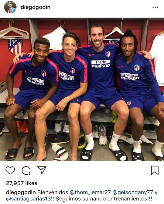 아틀레티코 마드리드 선수 토마스 르마, 아리아스, 디에고 고딘, 젤송 마르틴스(왼쪽부터). 사진=고딘 인스타그램