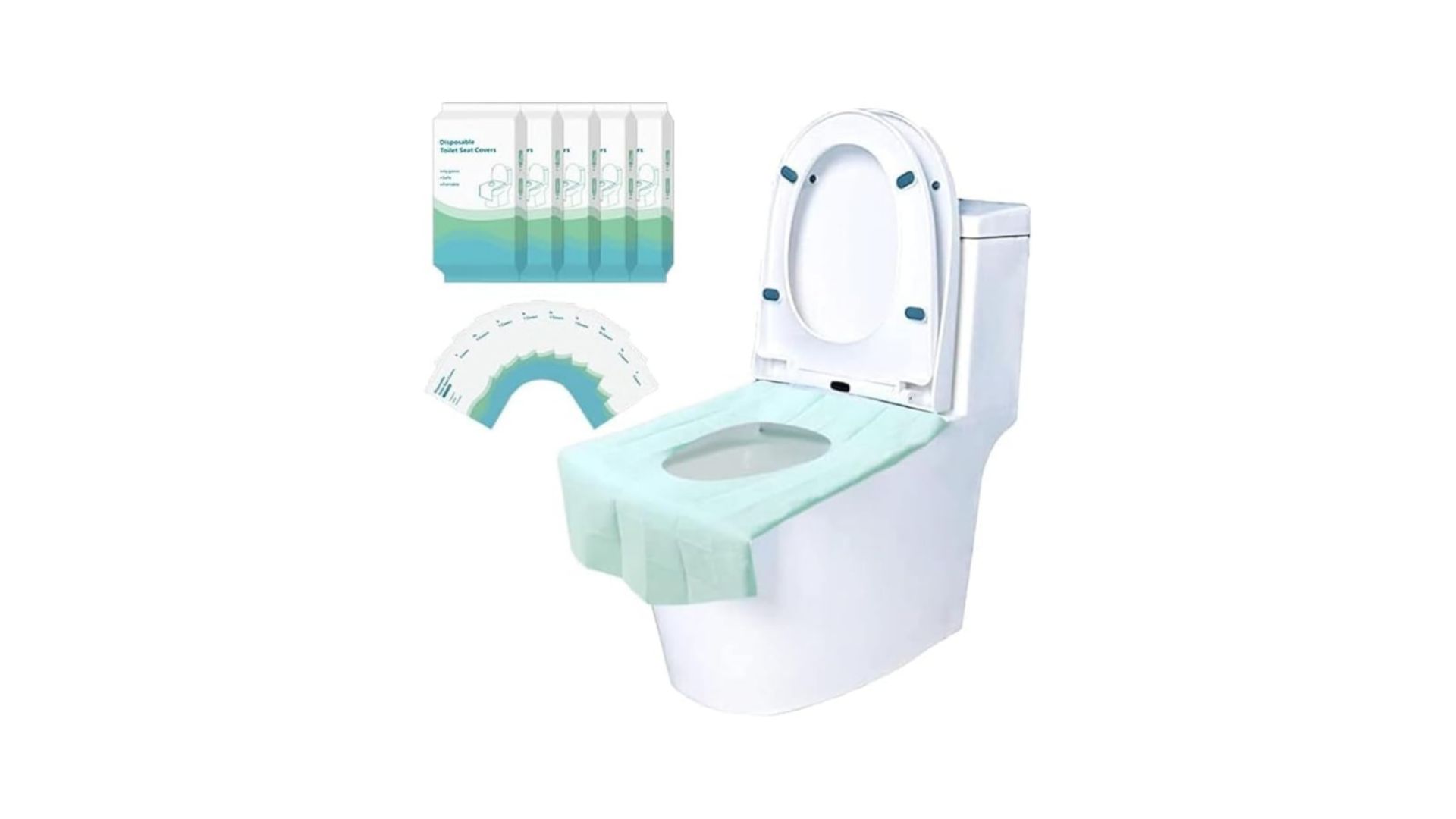 غطاء مقعد المرحاض للاستعمال مرة واحدة، 50 قطعة من ملصقات المرحاض المقاومة للماء مغلفة بشكل فردي، سجادات مرحاض محمولة، المراحيض العامة ومستلزمات السفر (اخضر، 40 × 60)