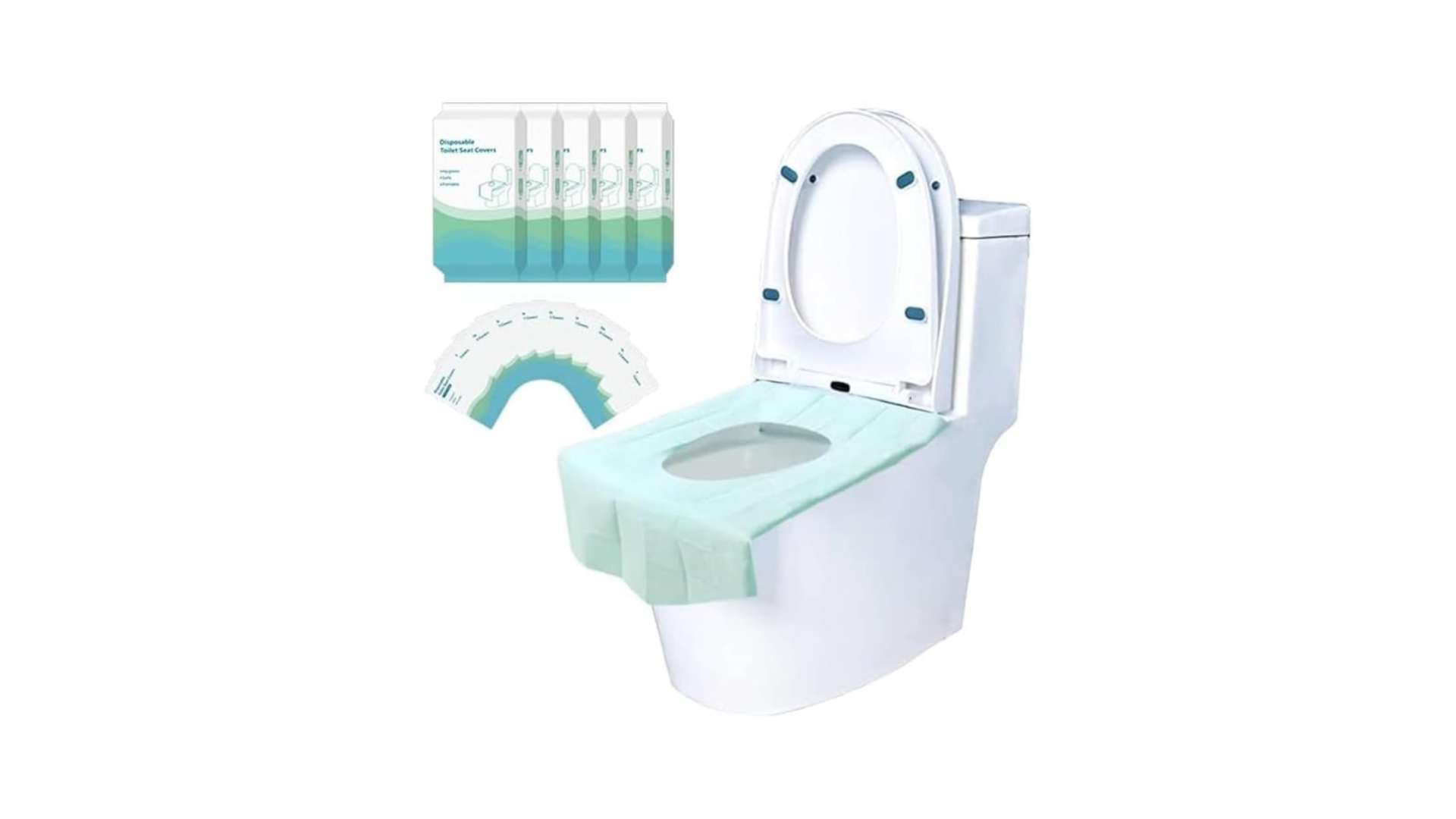 غطاء مقعد المرحاض للاستعمال مرة واحدة، 50 قطعة من ملصقات المرحاض المقاومة للماء مغلفة بشكل فردي، سجادات مرحاض محمولة، المراحيض العامة ومستلزمات السفر (اخضر، 40 × 60)