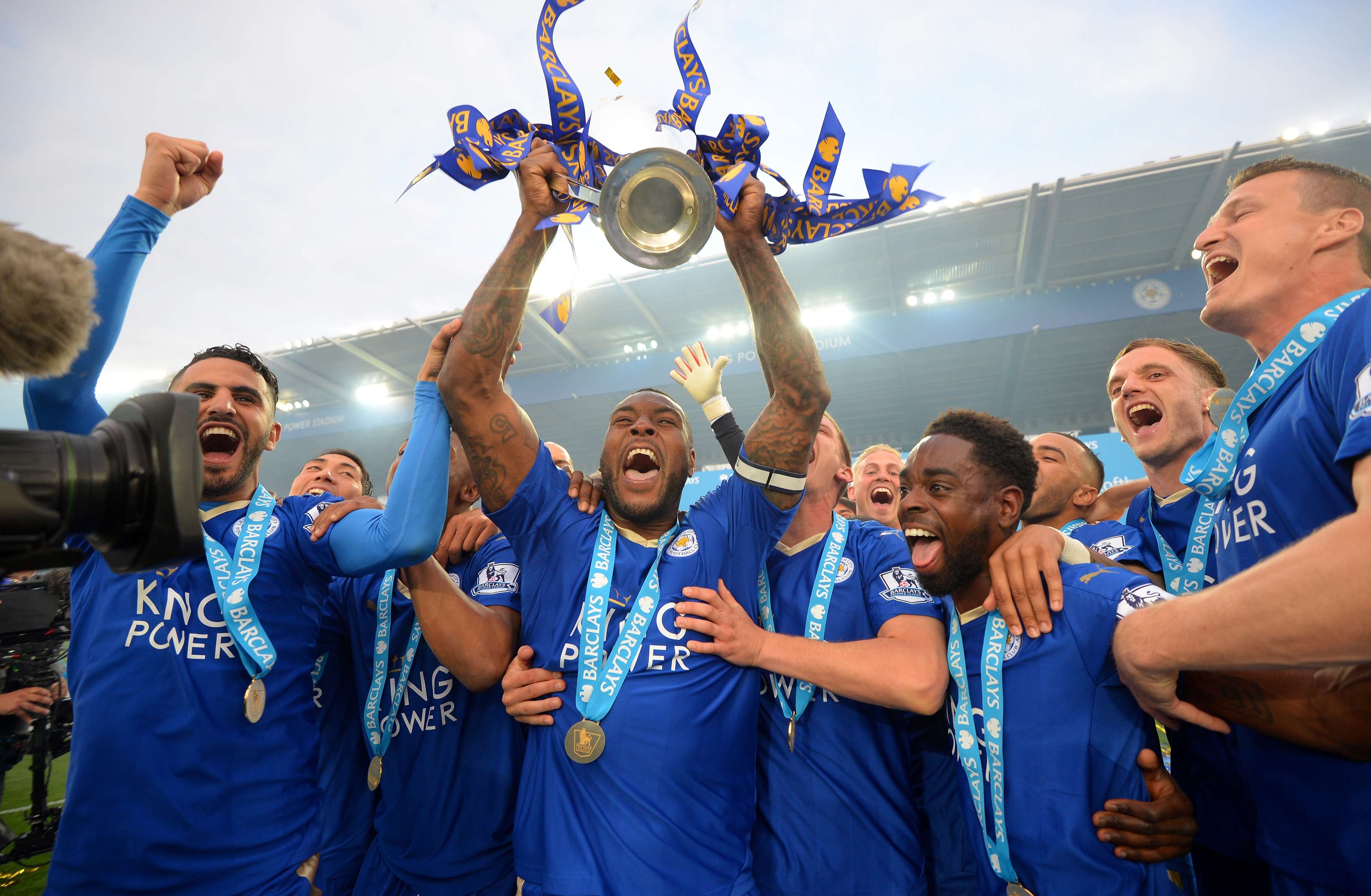 Leicester City celebrating EPL trophy