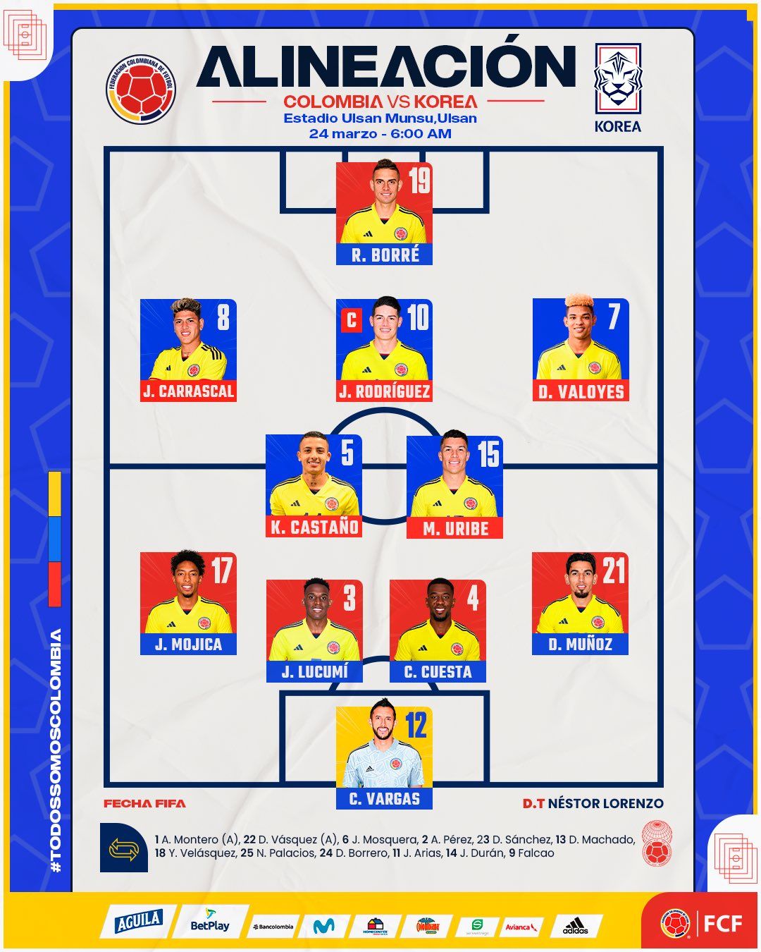 Nómina Colombia Corea Amistoso 2023