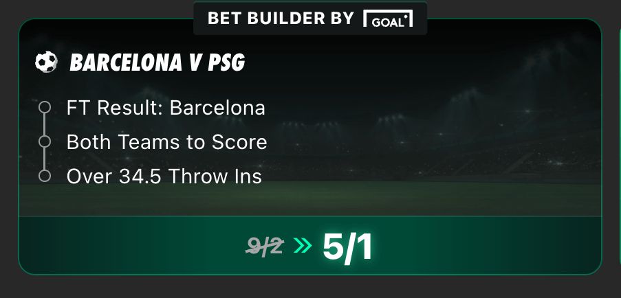 Barcelona vs PSG Bet Builder exclusive odds boost for Champions League clash