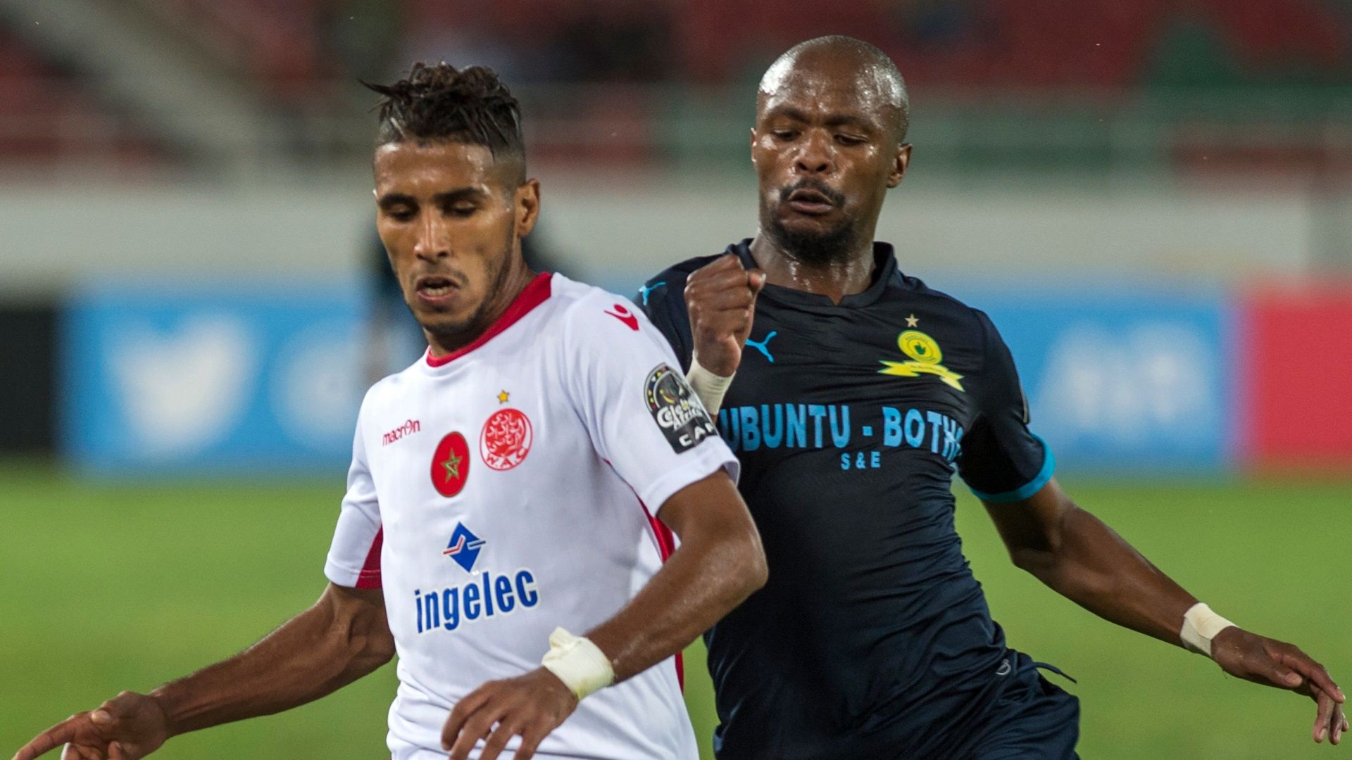 Wydad's Mohammed Ounnajem and Mamelodi Sundowns' Tebogo Langerman