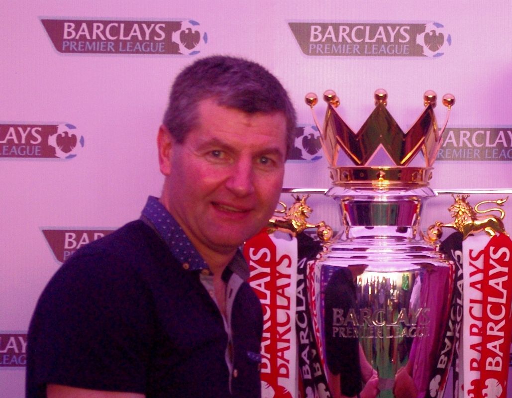 Manchester United legend Denis Irwin with the Premier League trophy in Goa