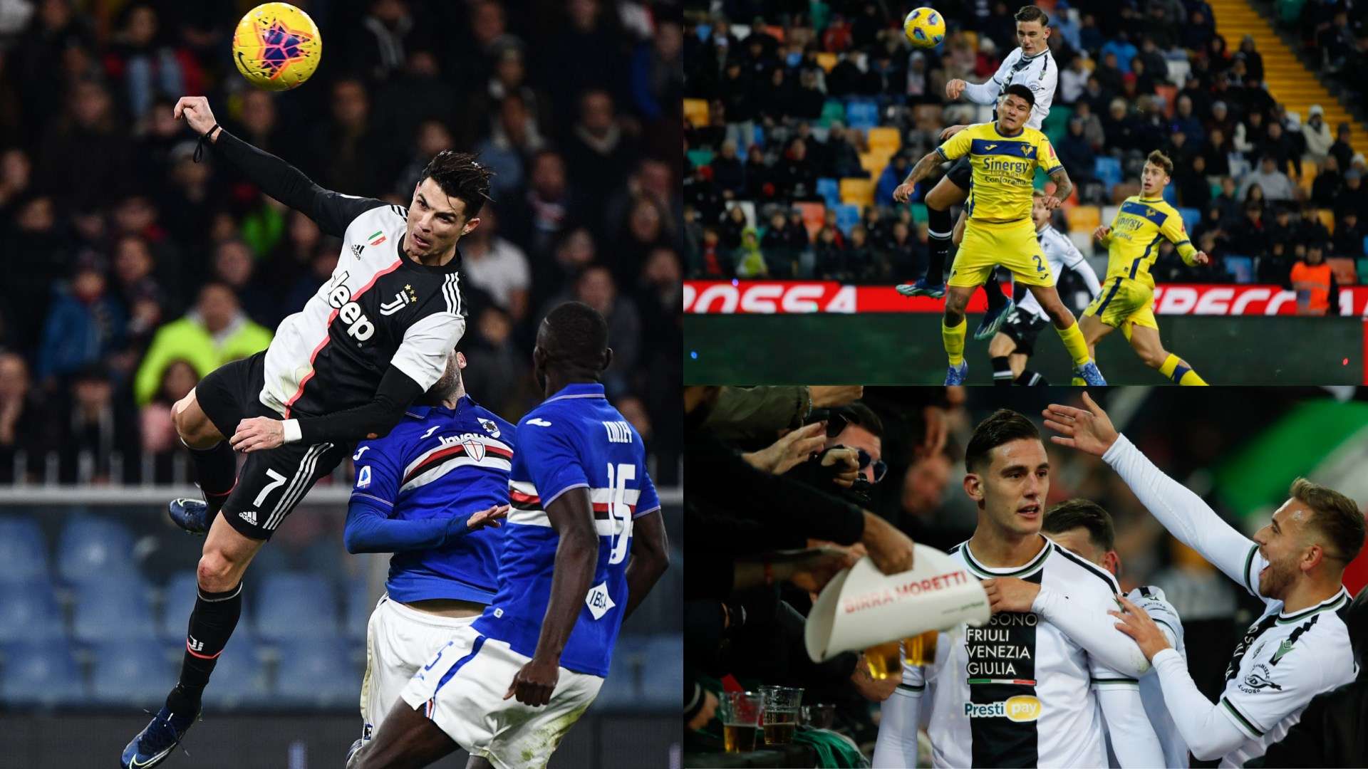 Cristiano Ronaldo header Lorenzo Lucca Udinese split