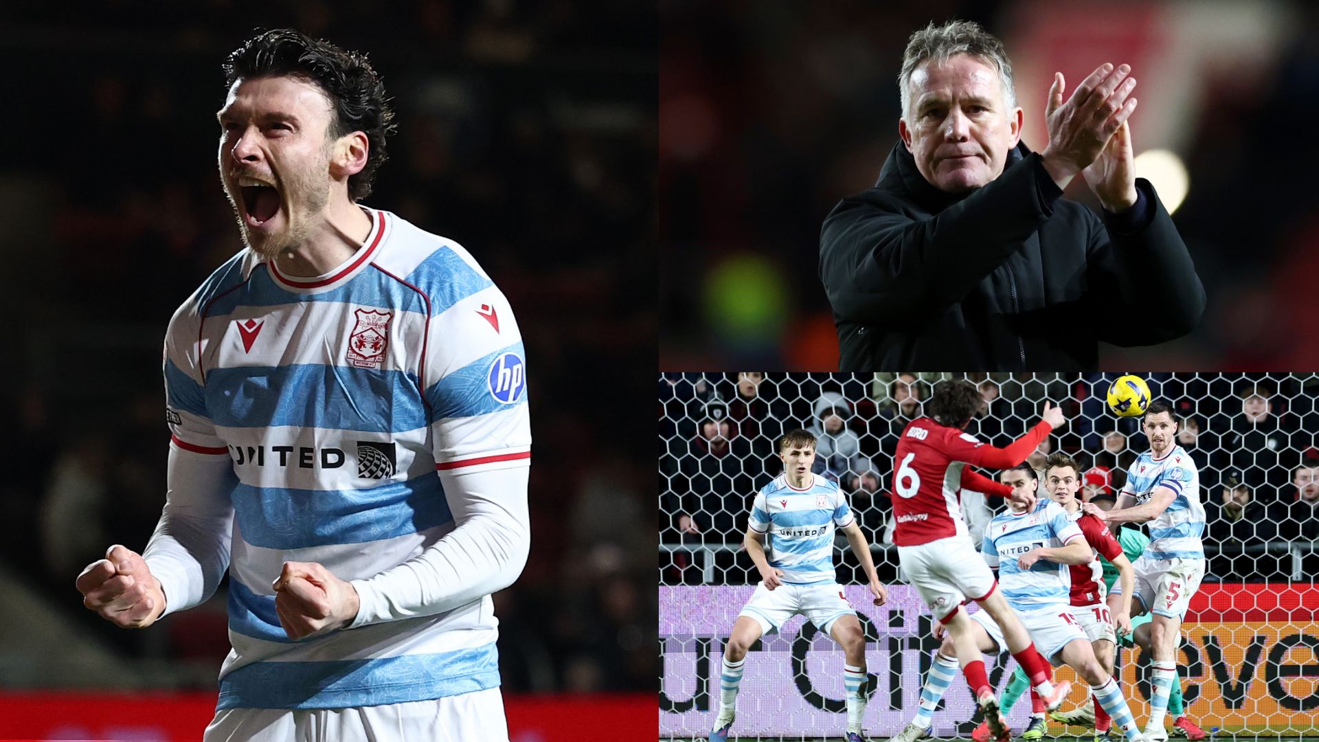 Wrexham players and action from their Championship draw with Bristol City