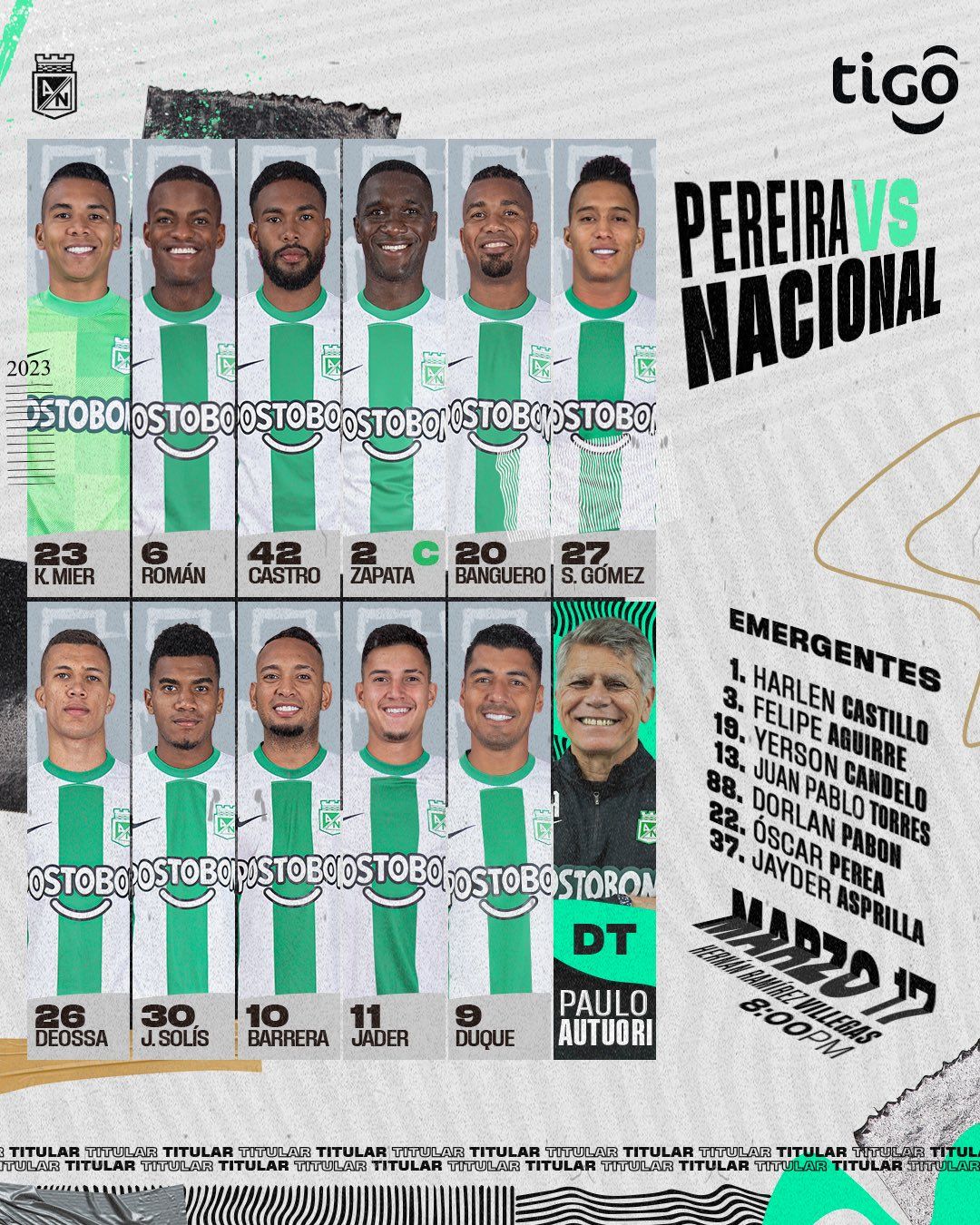 Nómina Atlético Nacional Fecha 9 Liga BetPlay 2023 I