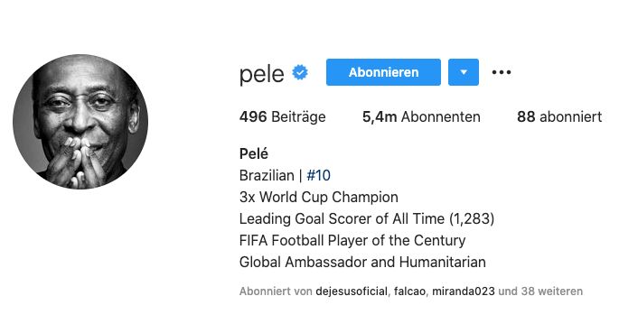 Pele Instagram Screenshot Bio