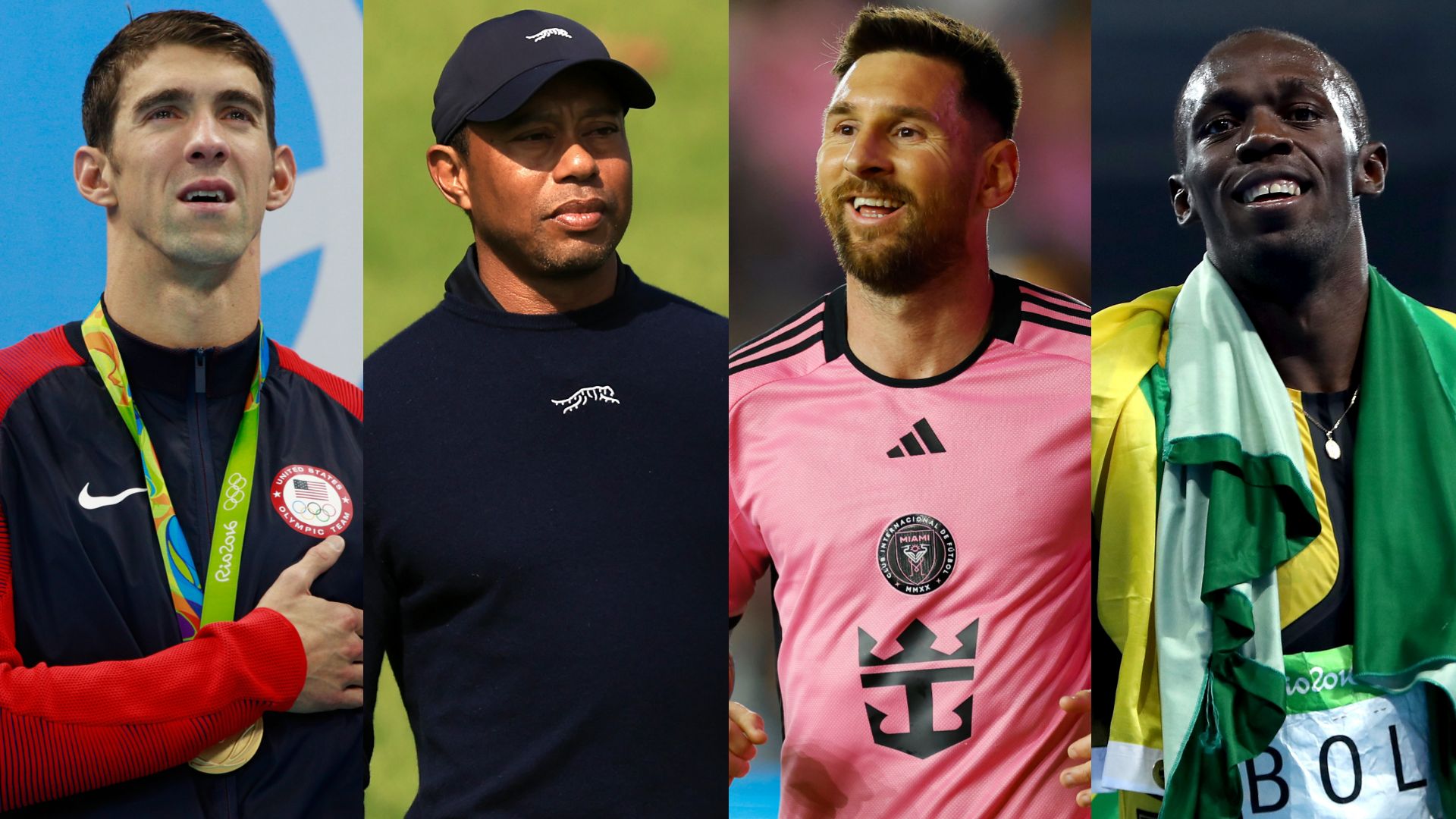 Michael Phelps Tiger Woods Lionel Messi Usain Bolt