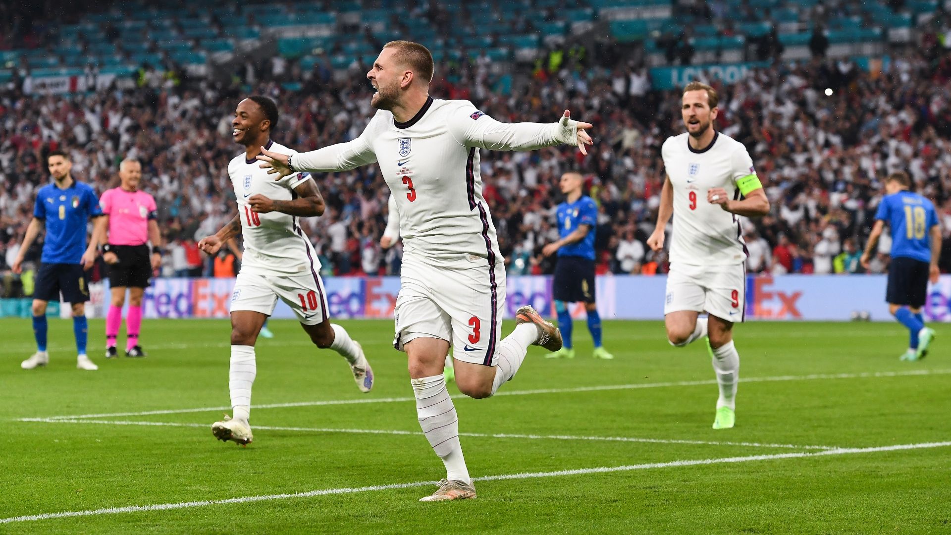 Shaw celebrating England Italy Euro