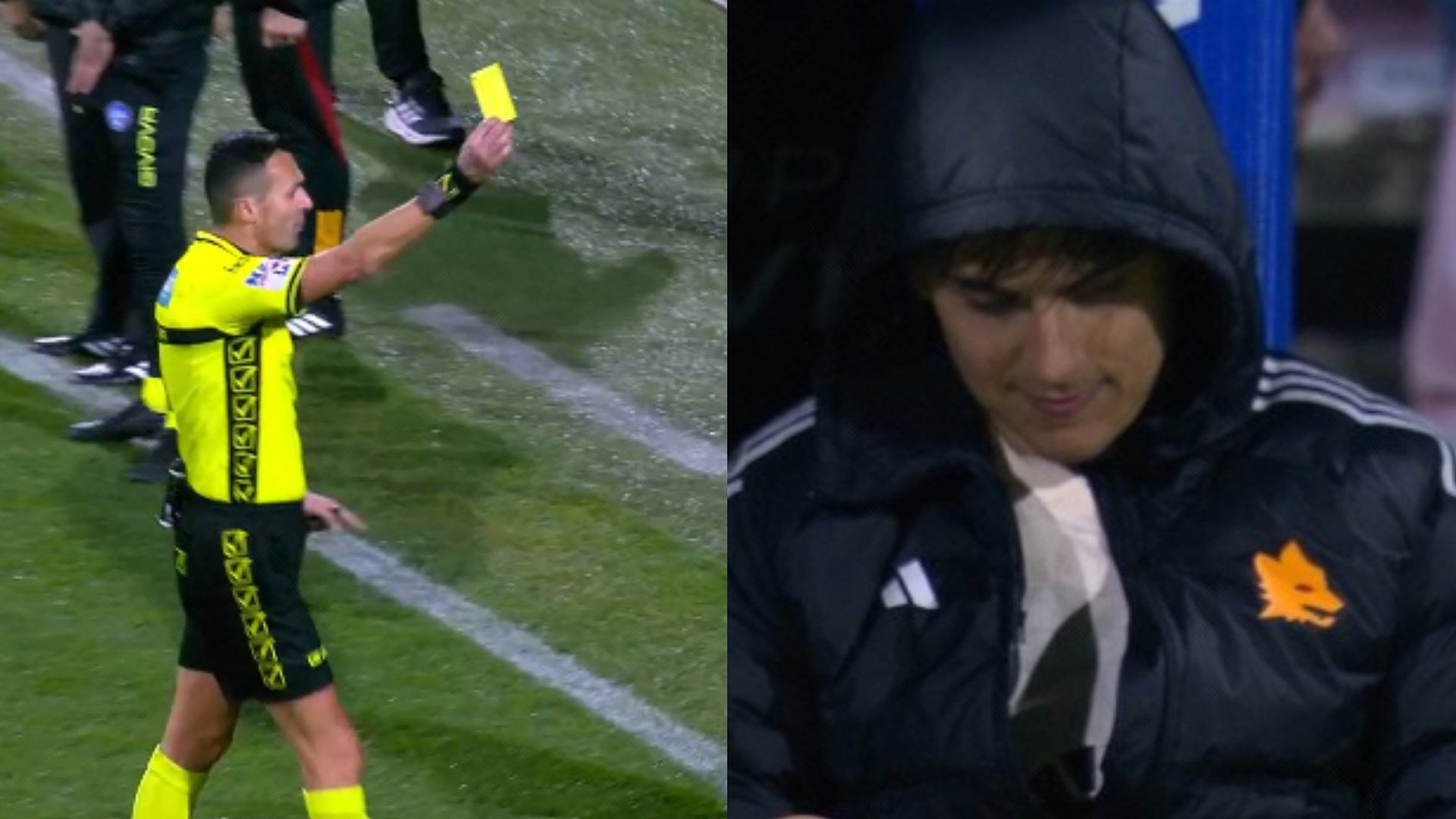 Paulo Dybala yellow card from bench Salernitana Roma 29012024