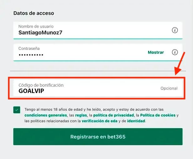 codigo de bono bet365