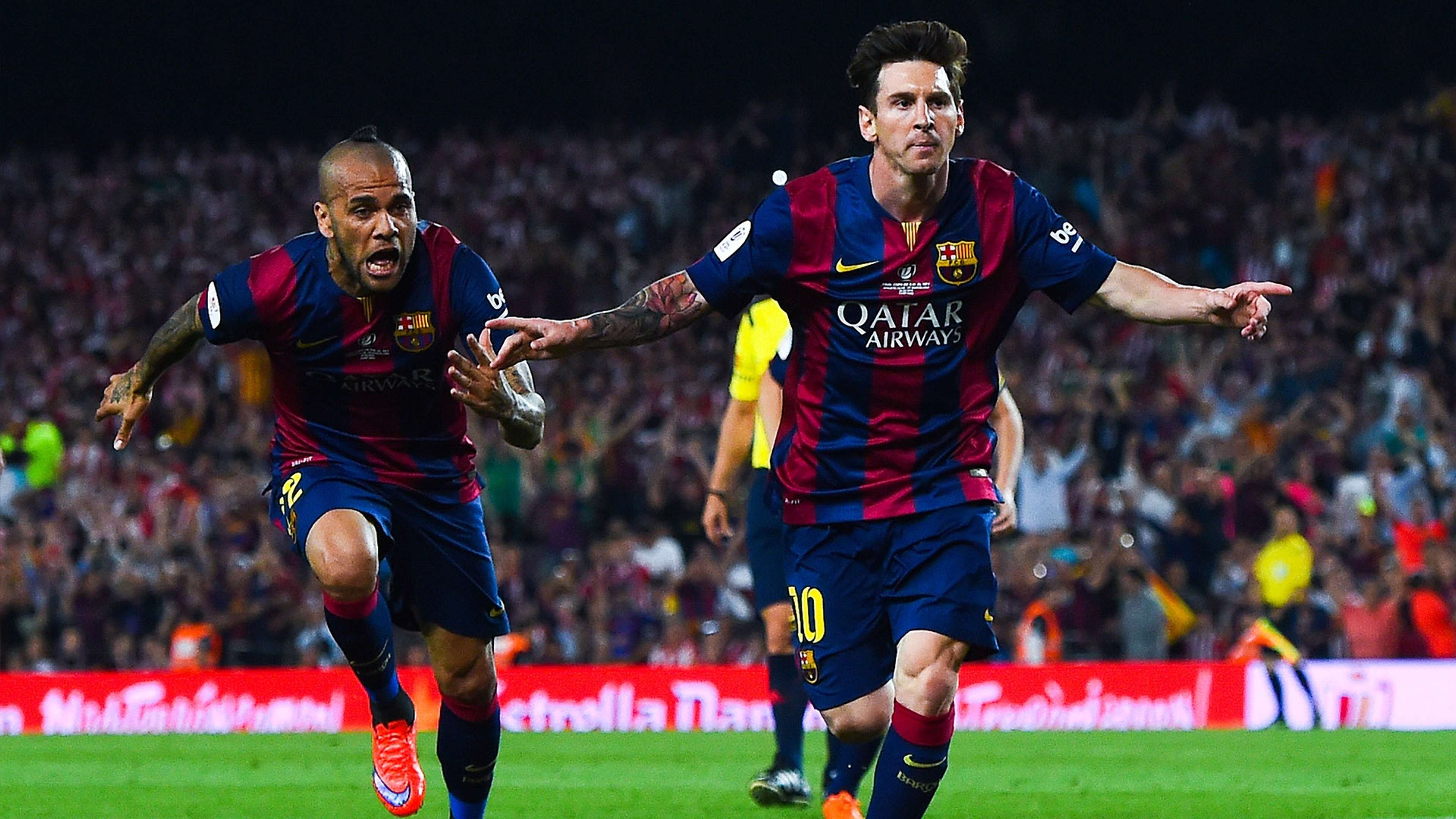 Messi celebrates opening the scoring against Bilbao