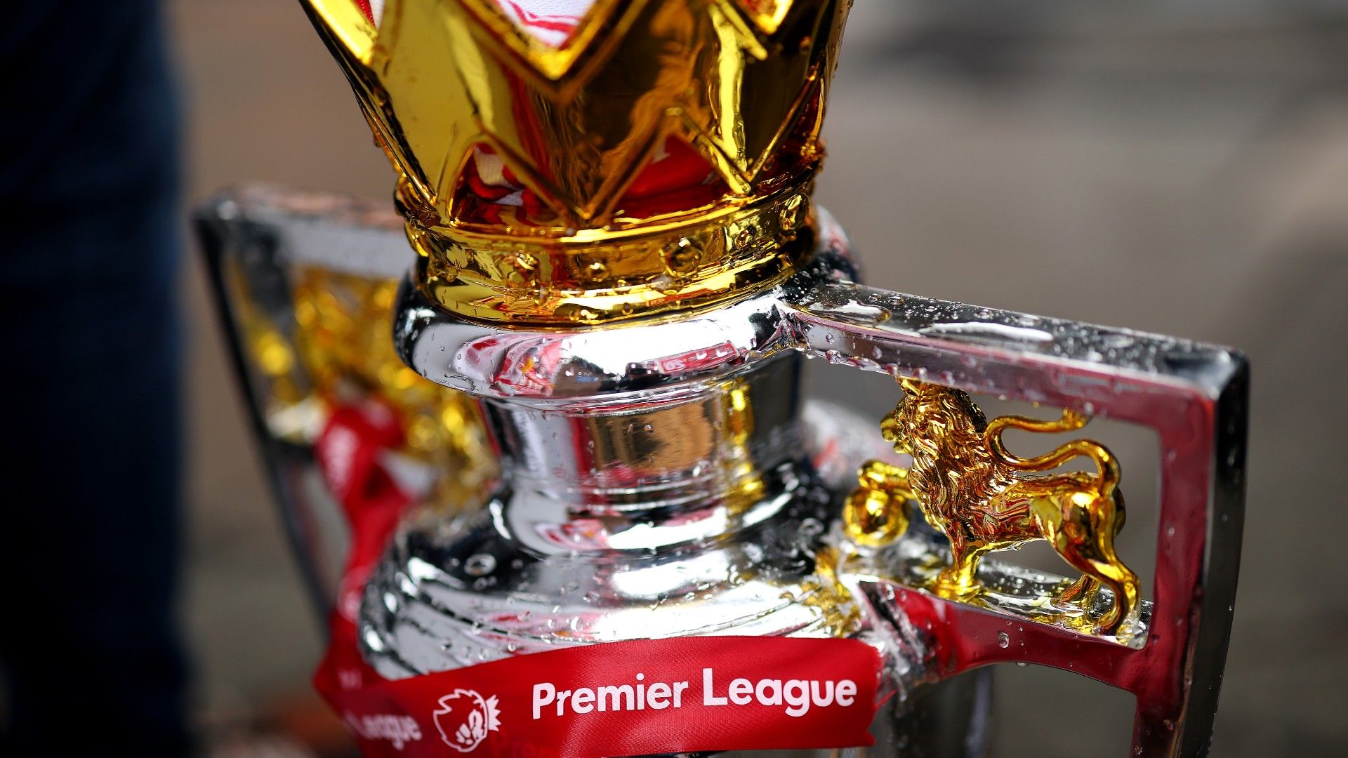  A detailed view of a replica Premier League Trophy 