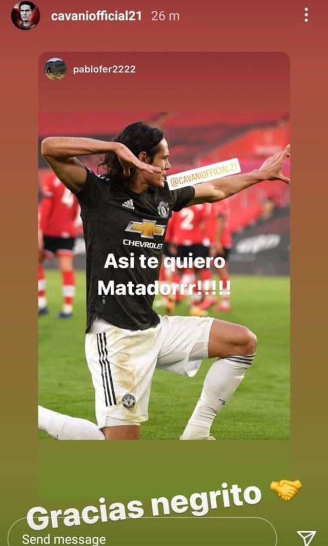 Edinson Cavani's Instagram story post