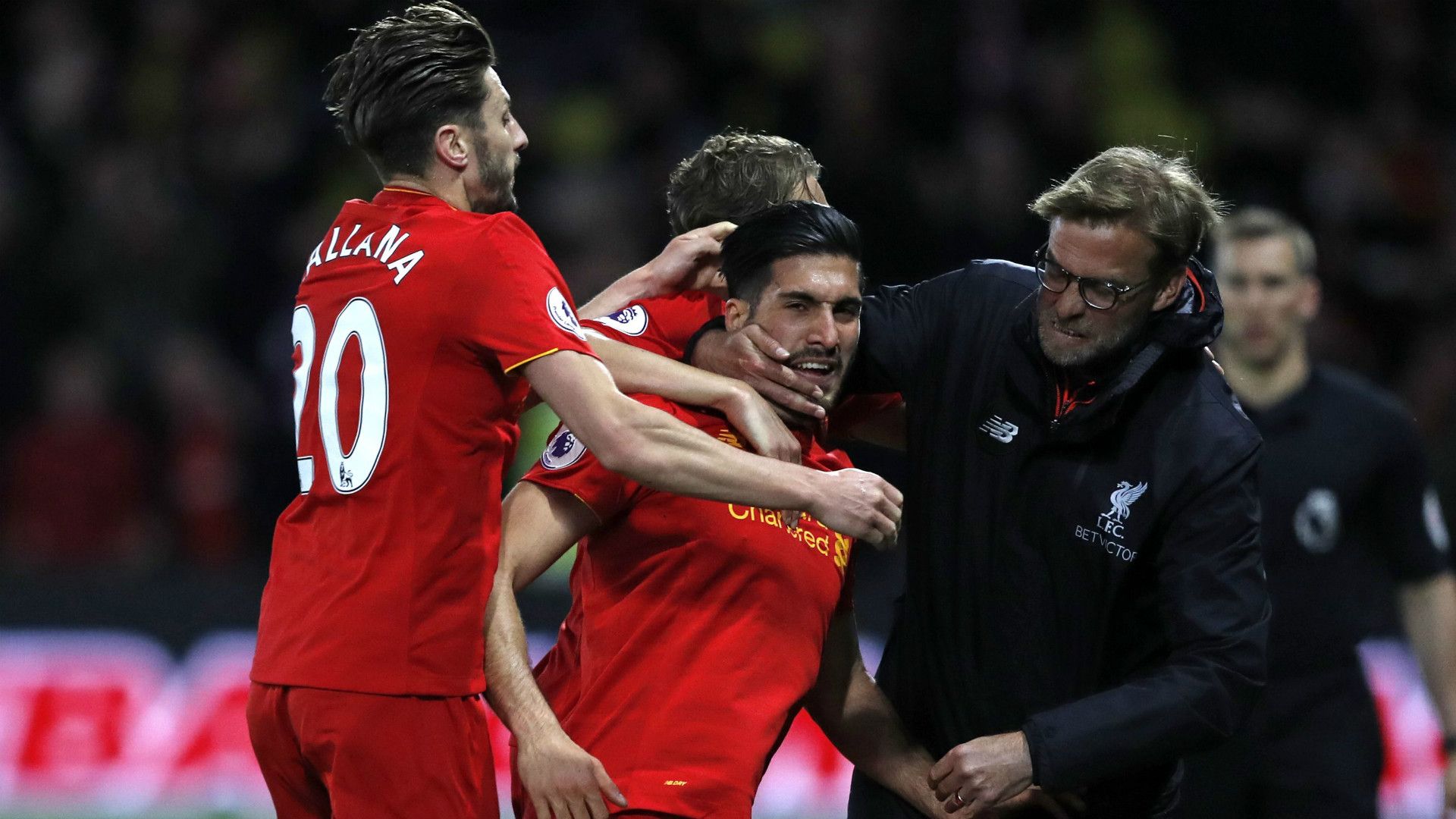 HD Emre Can Liverpool celebrate Klopp Lallana