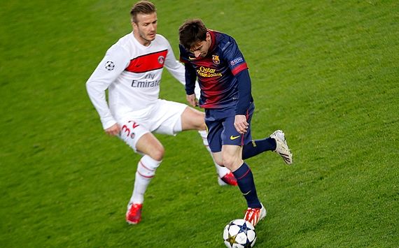 Lionel Messi y David Beckham. Barcelona-PSG