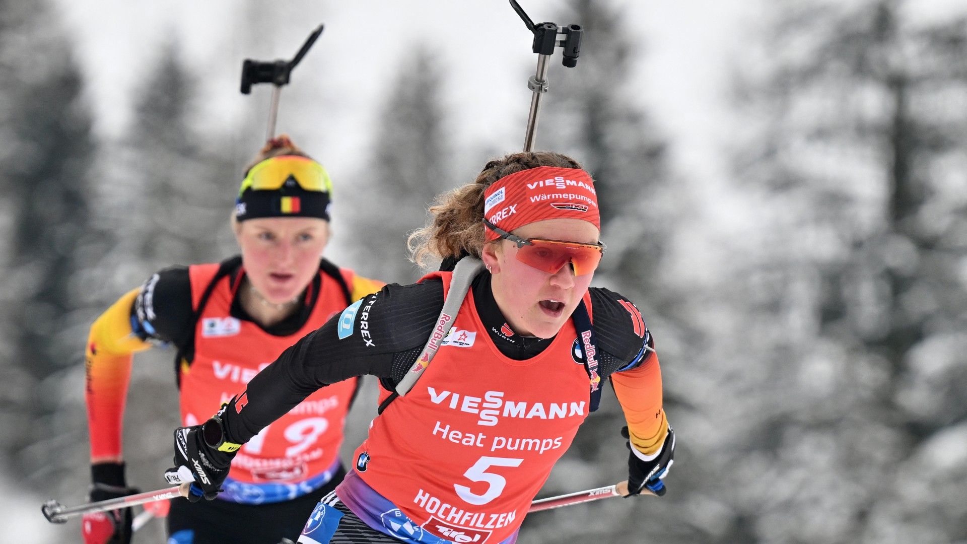 Germany's Selina Grotian competes ahead of Belgium's Maya Cloetens  