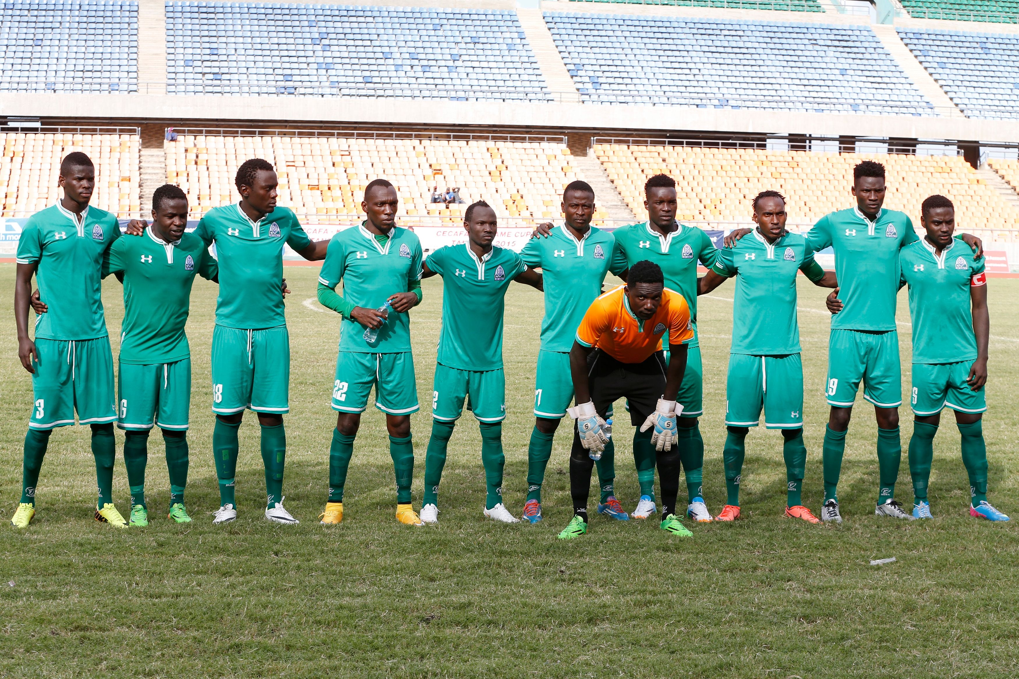 Gor Mahia players line up before facing Malakia of South Sudan. Gor Mahia won 2-1